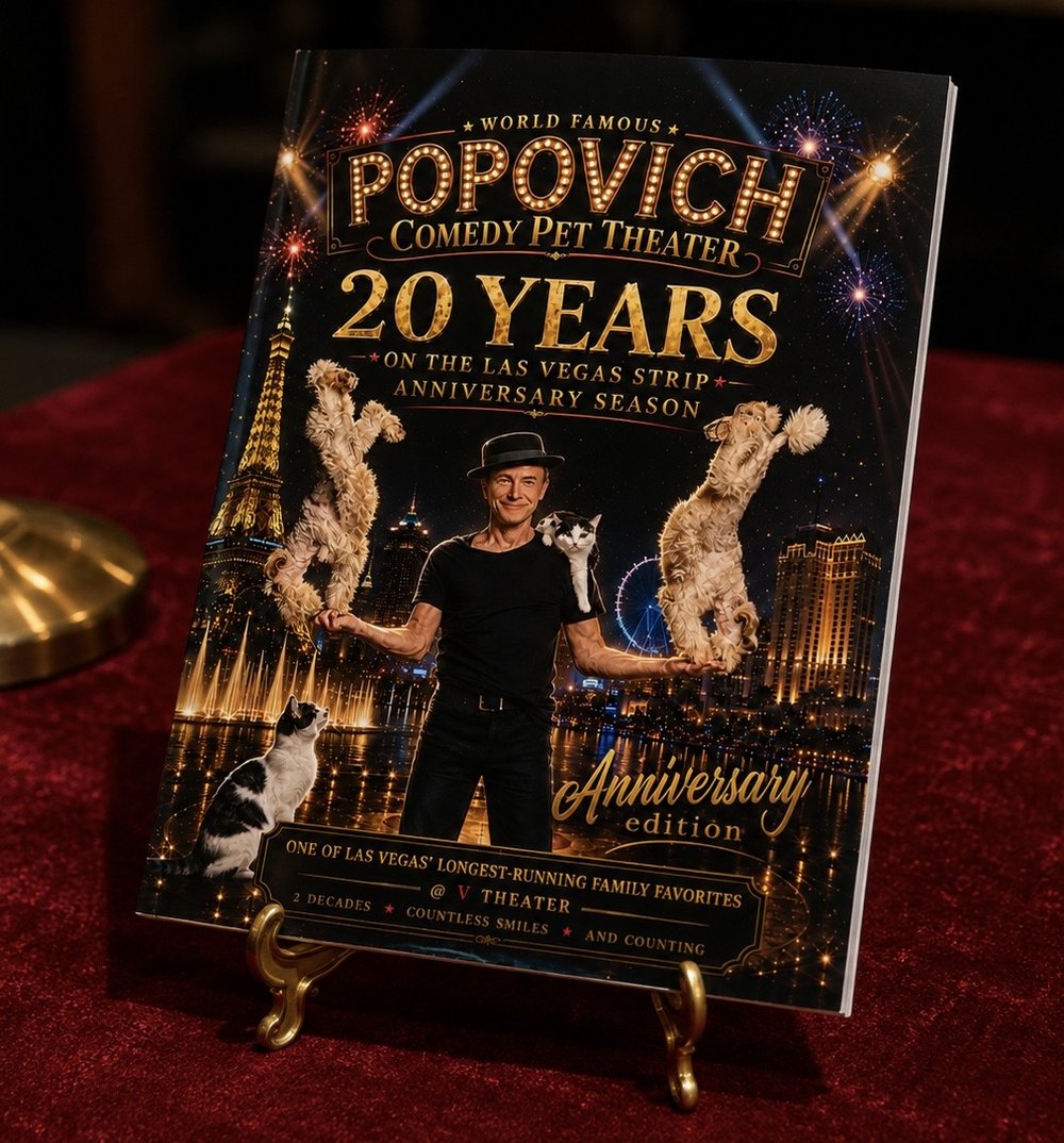 20th Anniversary Souvenir Booklet on a stand