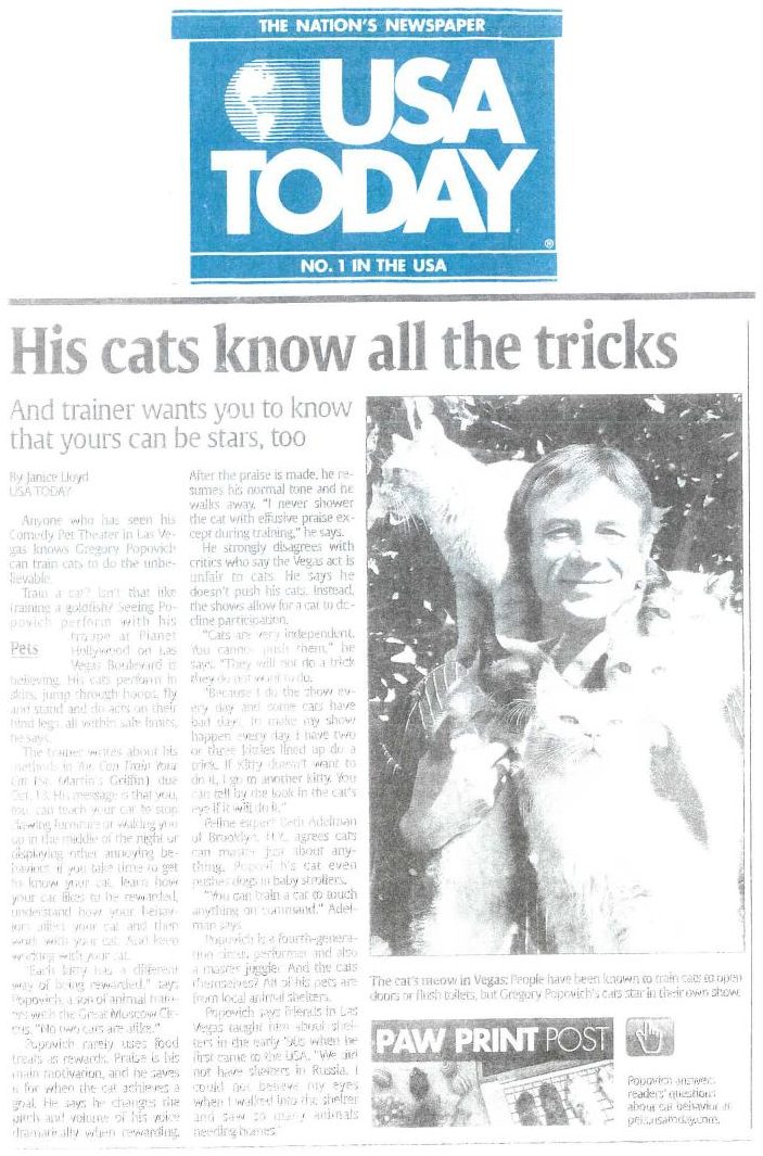 USA Today — His cats know all the tricks